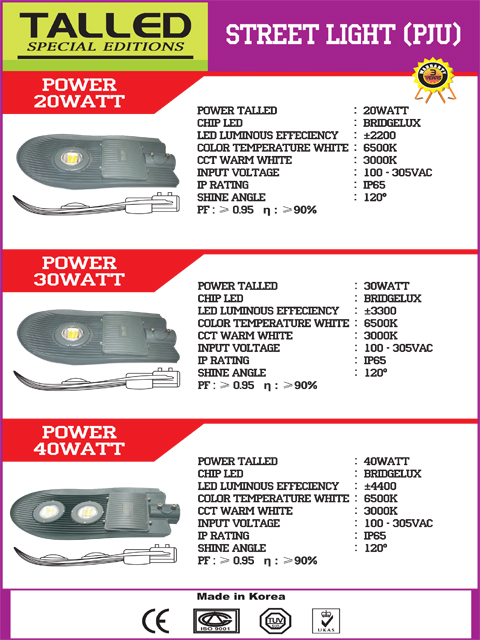 Lampu Jalan LED Talled 20 W, 30 W dan 40 W